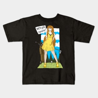 we where golfing remember? girl in yellow dress. Kids T-Shirt